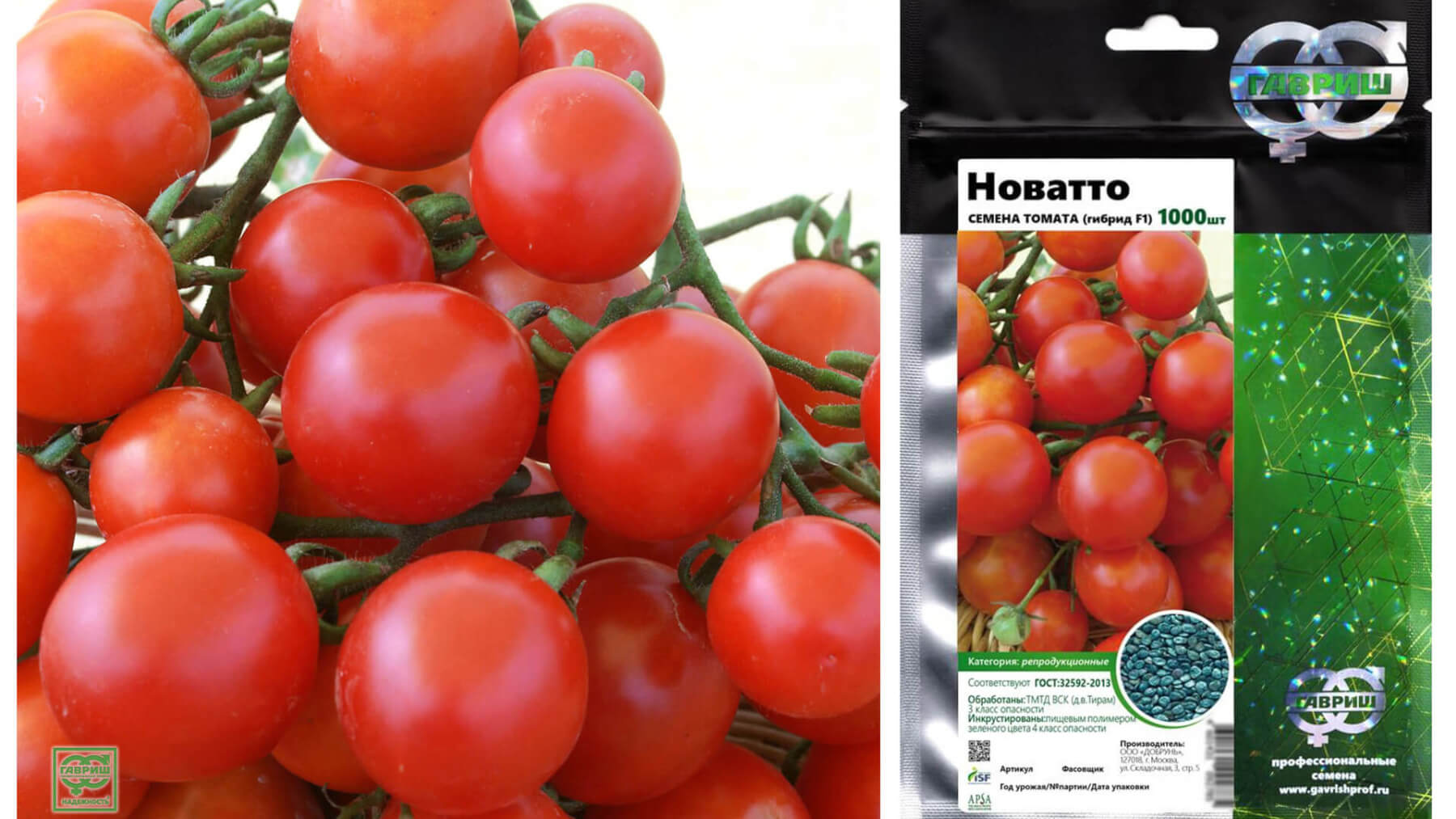 Плоды Новатто и упаковка профессиональных семян томата