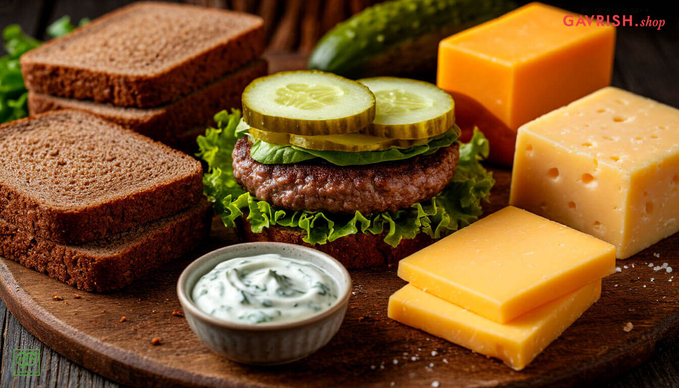 РусБургер на ржаном хлебе и с огурцами можно снабдить и острыми перцами